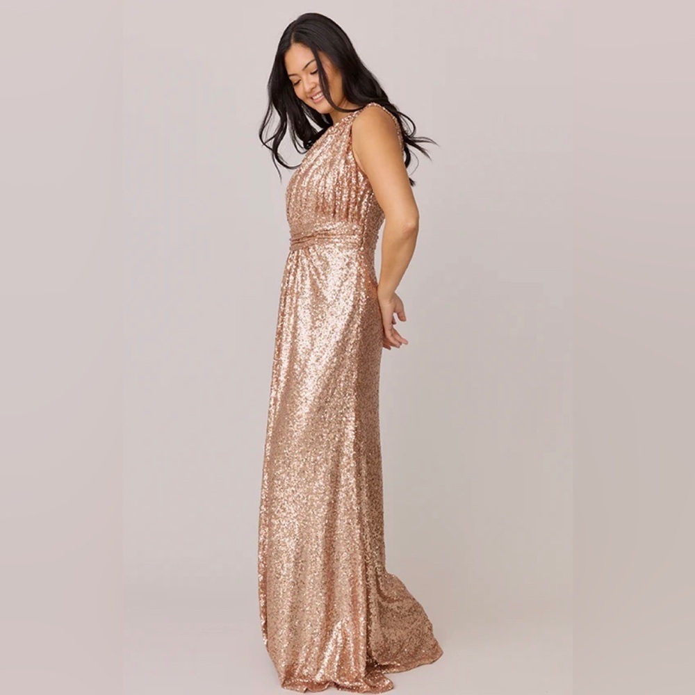 Watters & Watters Dress Women’s 2 Rose Gold Sequin Maxi Dress